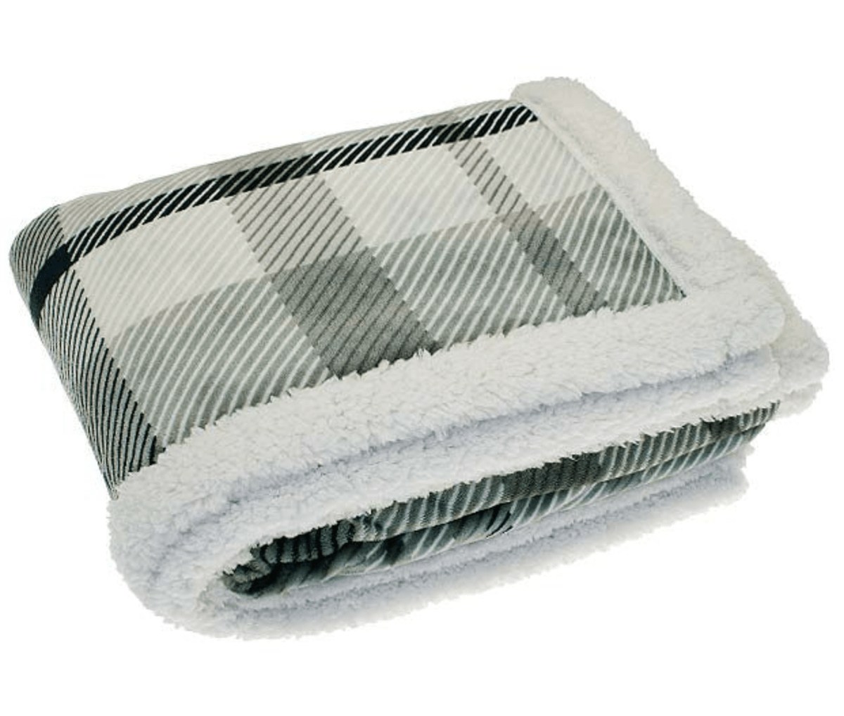 Check Sherpa Flannel Throw in Grey by Walton & Co.