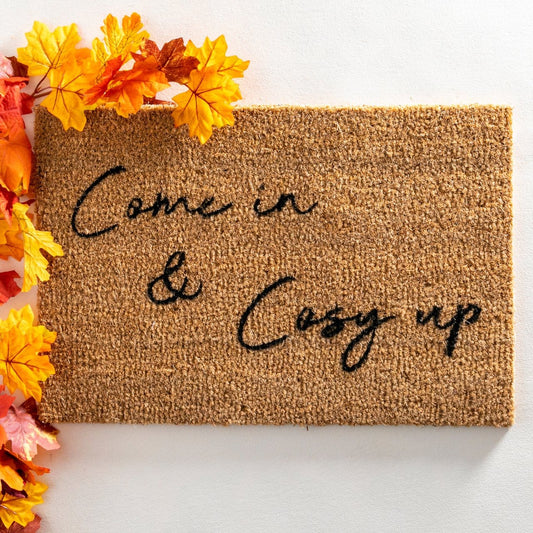 Artsy Coir Doormat 'Come in and cosy up' Design