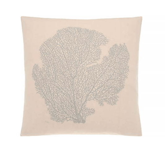Coastal Cushion Embroidered With Coral Design - Smoke Blue