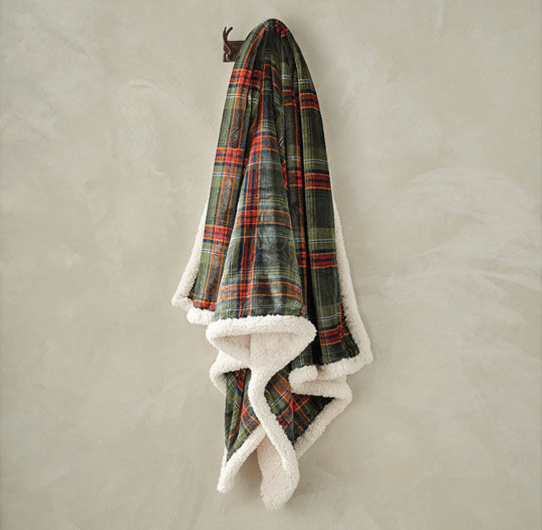 Walton & Co Check Sherpa Flannel Throw in Green 