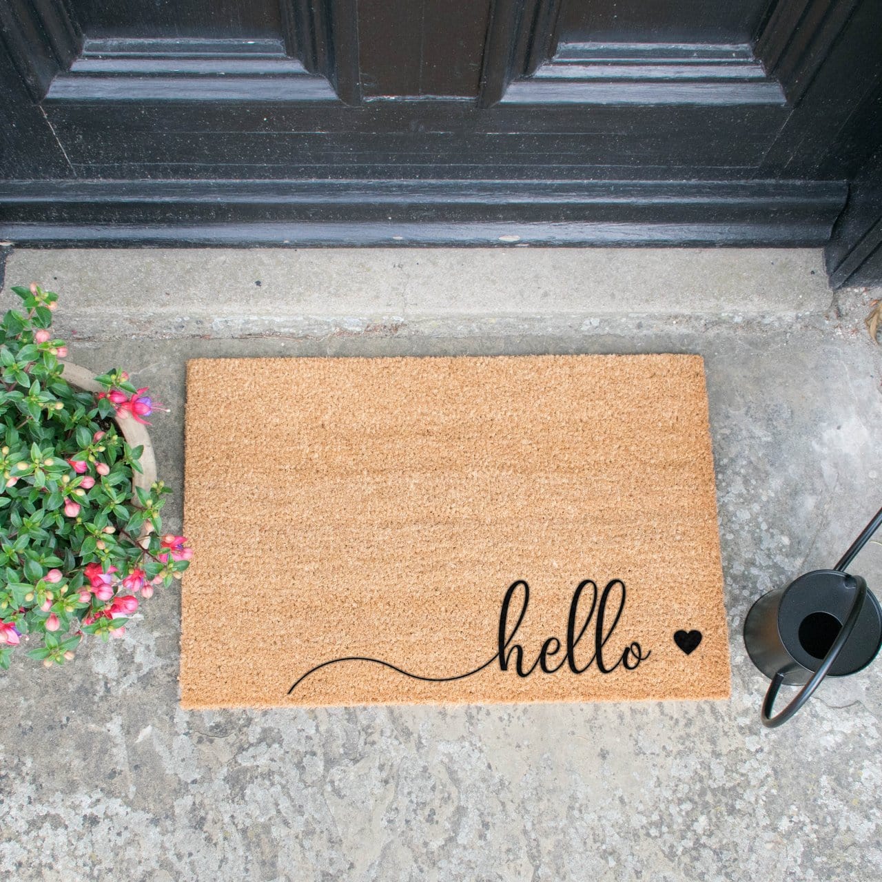 Artsy Coir Doormat 'Hello Heart Scribble' Design 