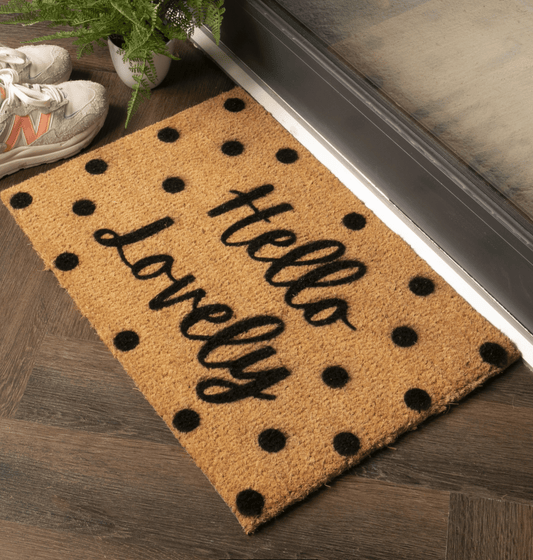 Artsy Coir Doormat 'Hello Lovely' Design