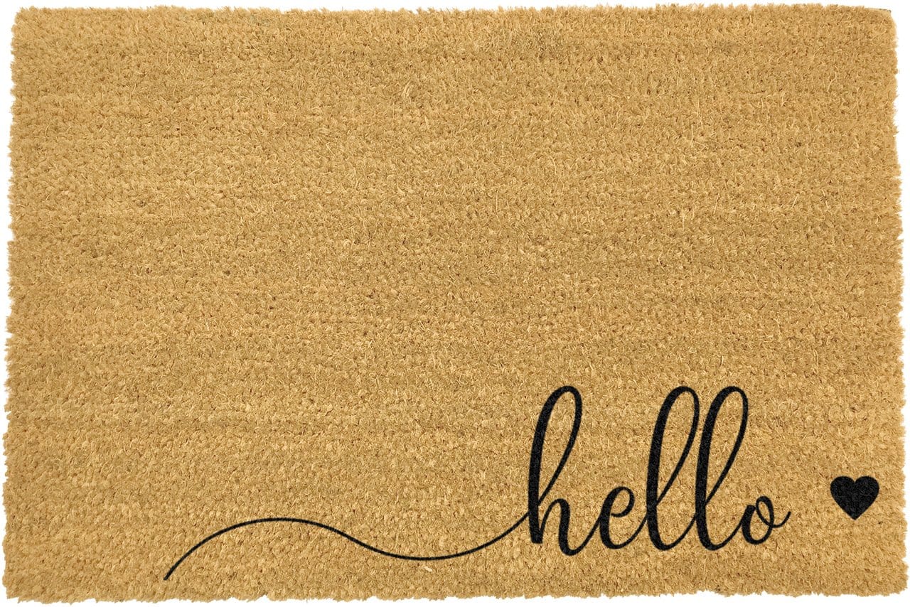 Artsy Coir Doormat 'Hello Heart Scribble' Design 