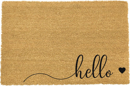 Artsy Coir Doormat 'Hello Heart Scribble' Design 