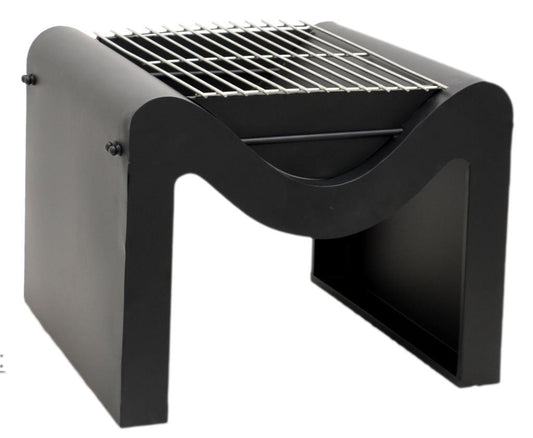 Ivyline outdoor metal Hexham Firepit with grill finished in black.