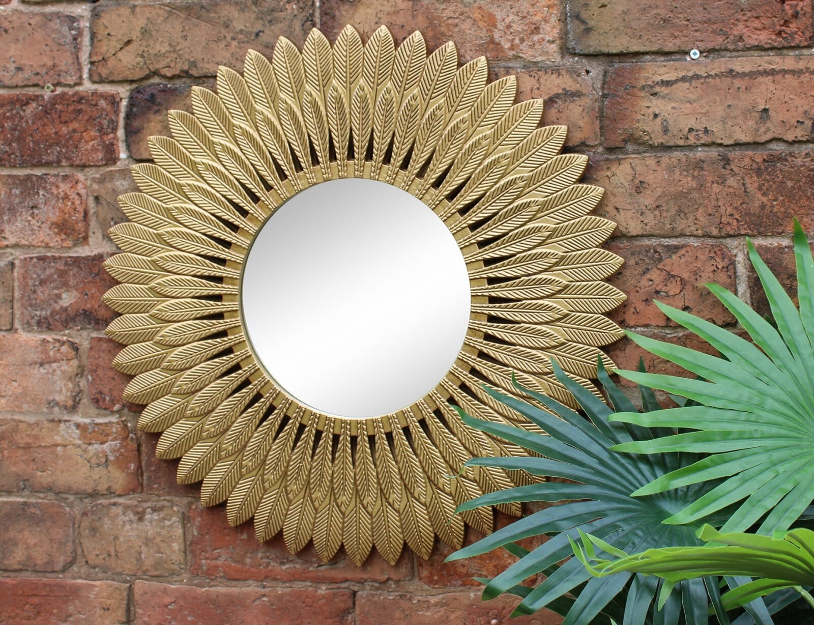 Round Mirror With Art Deco Feather Design