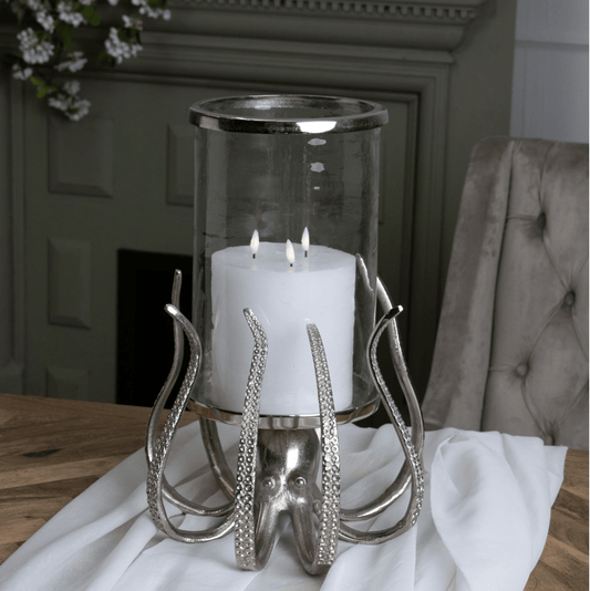 Large Silver Octopus Candle Hurricane Lantern