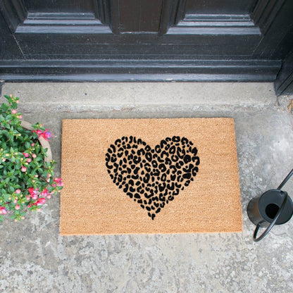 Artsy Coir Doormat Leopard Heart Design