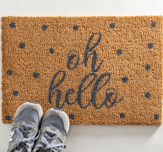 Oh Hello Grey Spotty Doormat by Artsy