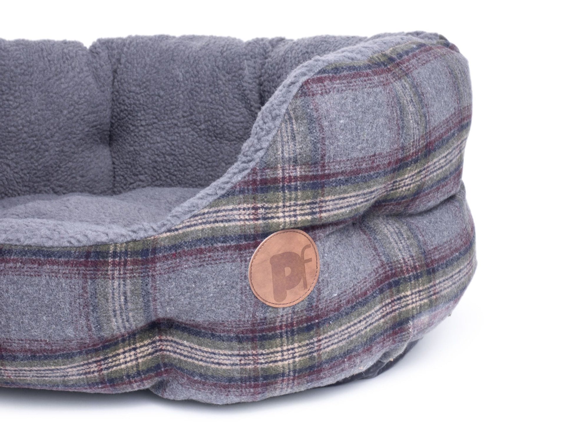 Petface Grey Tweed Oval Dog Bed With Reversible Cushion Closeup Details