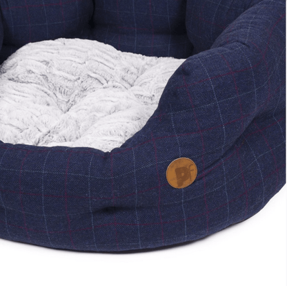 Petface Dog Bed Midnight Tweed showing Pf badge