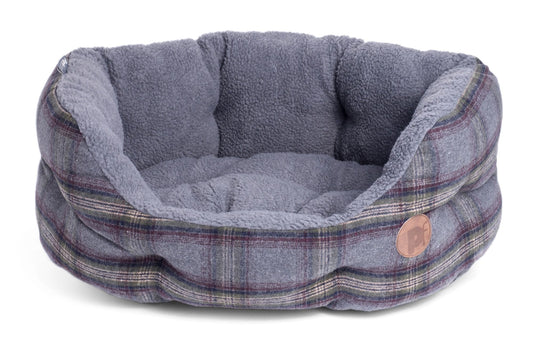 Petface Grey Tweed Oval Dog Bed With Reversible Cushion