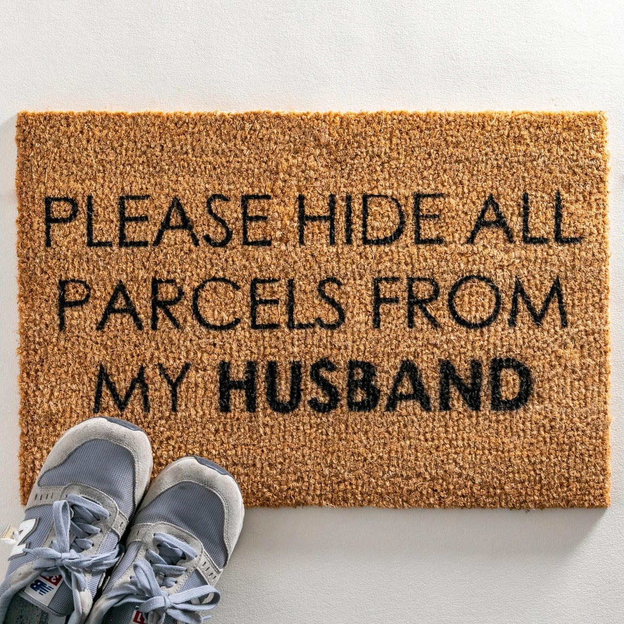 Artsy Coir Doormat 'Please Hide All Parcels From My Husband' Design