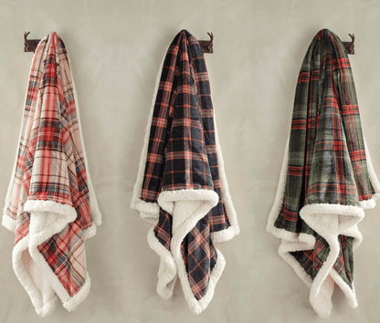 Walton & Co Check Sherpa Flannel Throw Green