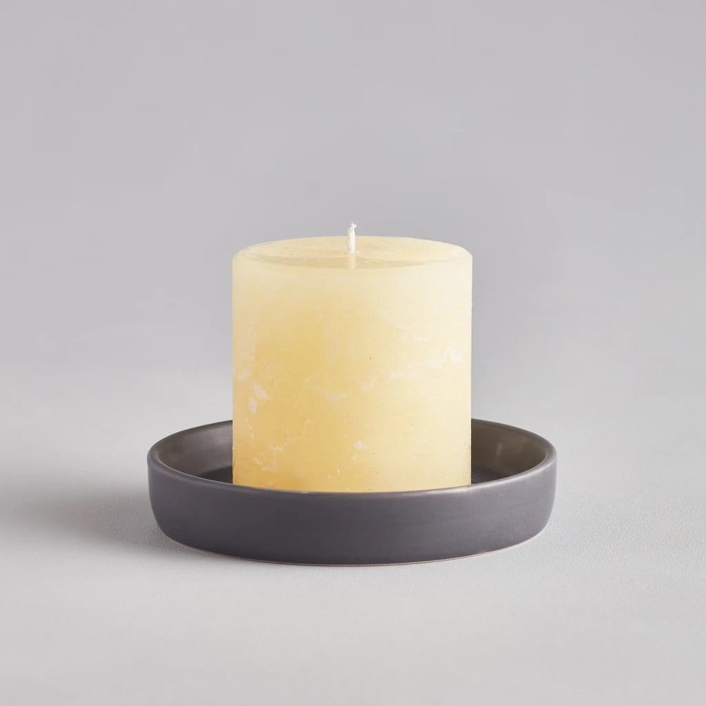 Matt Dark Grey Candle Plate by  St. Eval With Pillar Candle