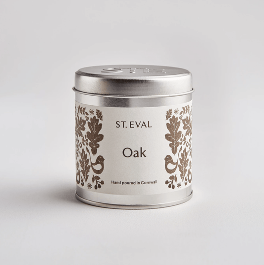 St Eval tin candle Folk Collection - Oak. 