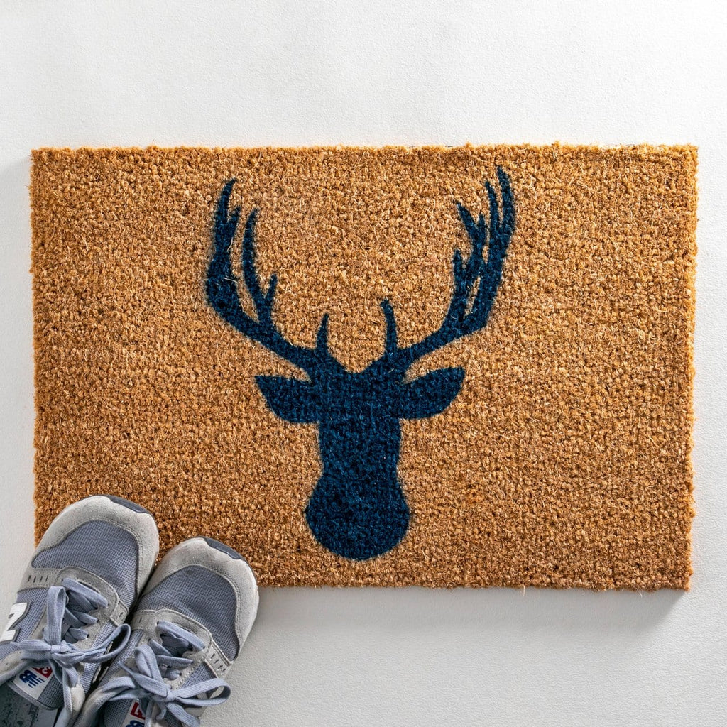 Doormat Blue Stags Head Design Turquoise Living