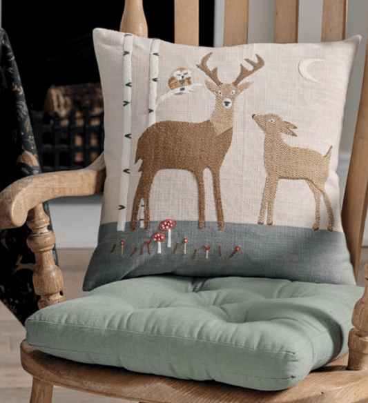 Walton & Co Woodland Stag & Fawn Cushion with feather cushion pad lifestyle